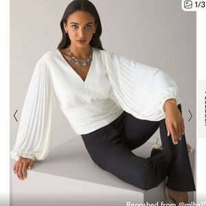 White House Black Market white V-Neck Blouse